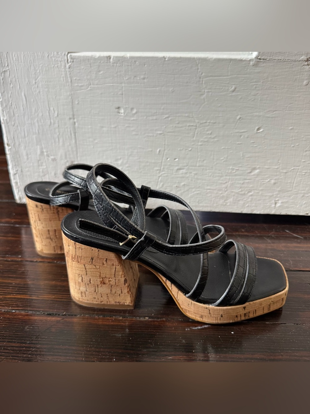 Black leather and cork platform sandals